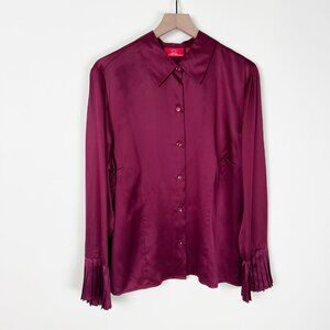 Oscar De La Renta 100% Silk Pleated Button Up Blouse Shirt Top Work Office Work